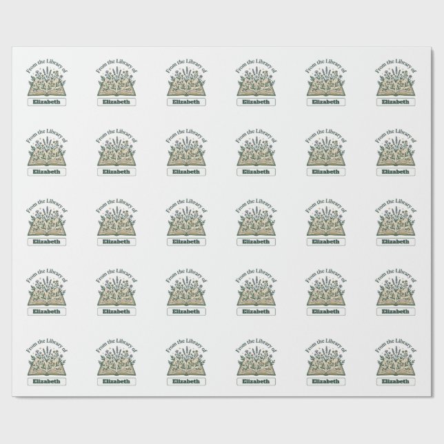 Custom Library of Name Floral Sticker Wrapping Paper (Flat)