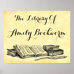Custom Library of Vintage Books Faux Parchment Poster