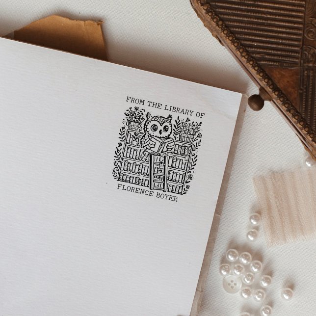 Custom Library Owl Bookplate  Rubber Stamp (Creator Uploaded)