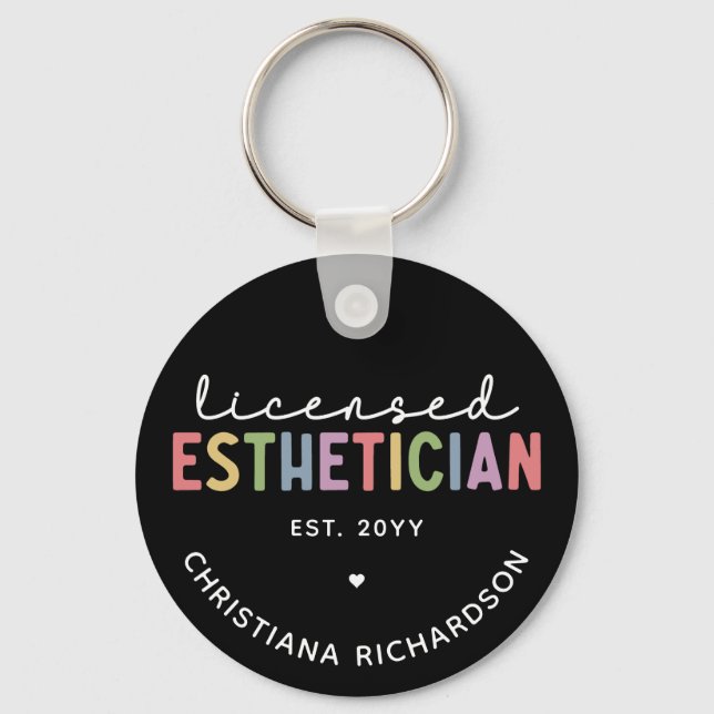 Custom Licensed Aesthetician Cosmetologist Key Ring (Front)