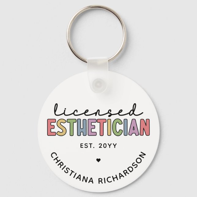 Custom Licensed Aesthetician Cosmetologist Key Ring (Front)