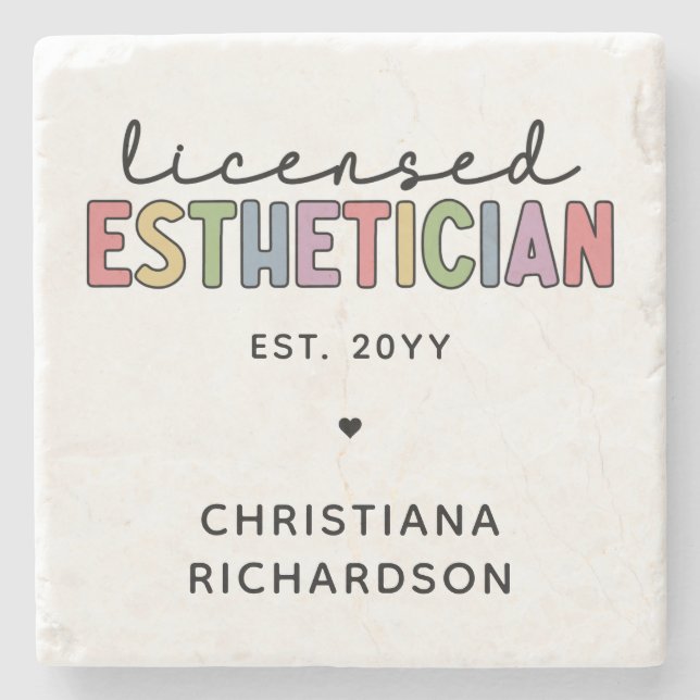 Custom Licensed Aesthetician Cosmetologist Stone Coaster (Front)