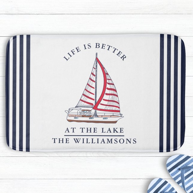 Custom Life is Better at the Lake Nautical Bath Mat (Creator Uploaded)