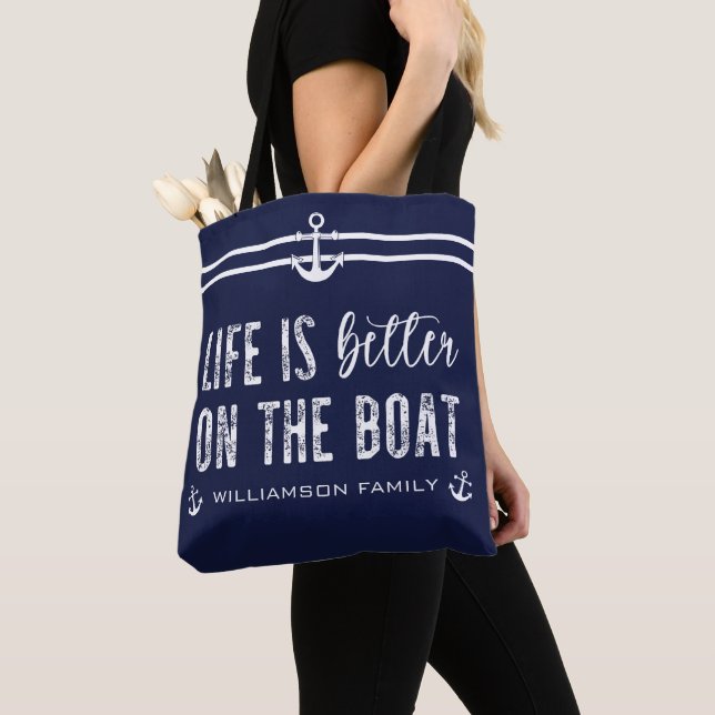 Custom Life is better on the Boat | Boat Life Tote (Close Up)