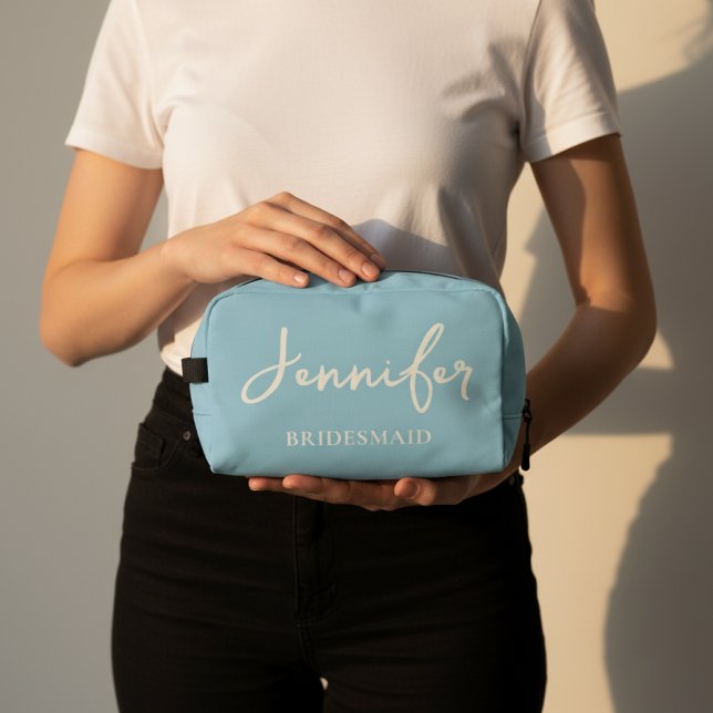Custom Light Blue Bridesmaid Thank You Bag Gift (Custom Toiletry Bag for Bridesmaids – Bridal Party Proposal or Thank You Gift | Wedding Travel Bag)