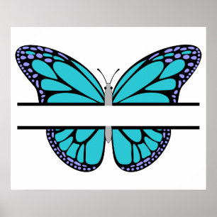Custom Light Blue Butterfly Split Monogram Poster
