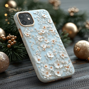 Custom Light Blue Embroidered Floral Motivational Case-Mate iPhone 14 Pro Case