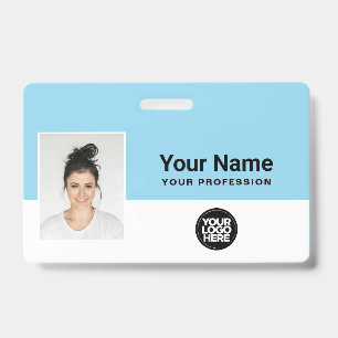 Custom Light Blue Employee Logo Name ID Lanyard Badge