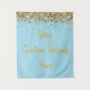 Custom Light Blue Gold Birthday Party Photo Booth Tapestry