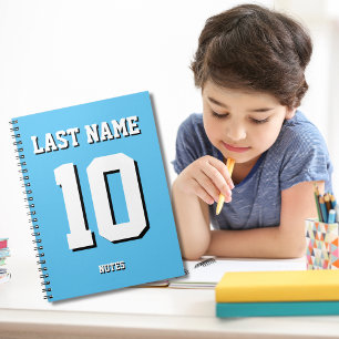 Custom Light Blue Last Name Sports Jersey Number  Notebook