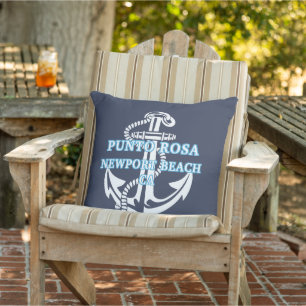 Custom Light Blue Name White Anchor On Dark Blue Cushion