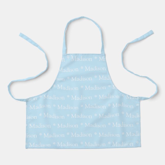 Custom light blue white name text pattern kids apron (Front)