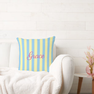 Custom Light Blue & Yellow Striped  Cushion