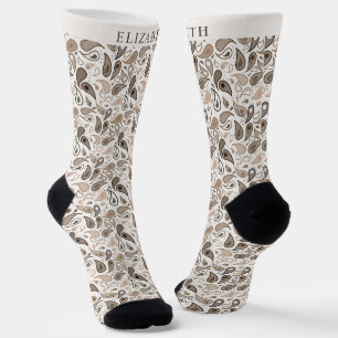 Custom Light Cream Beige Brown Paisley Pattern Socks