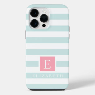 Custom Light Cyan Pastel  Blue White Stripes  iPhone 14 Pro Max Case