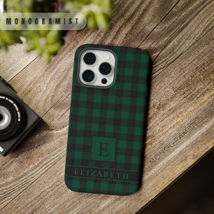 Custom Light Dark Black Green Chequered Pattern iPhone 15 Pro Max Case