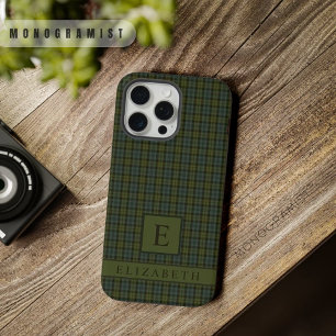 Custom Light Dark Blue Green Chequered Pattern iPhone 15 Pro Max Case