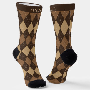 Custom Light Dark Chocolate Brown Argyle Pattern Socks