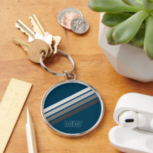 Custom Light Dark Grey Stripes On Dark Blue Key Ring