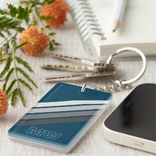 Custom Light Dark Grey Stripes On Dark Blue Key Ring