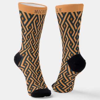 Custom Light Dark Orange Blue Geometric Pattern Socks