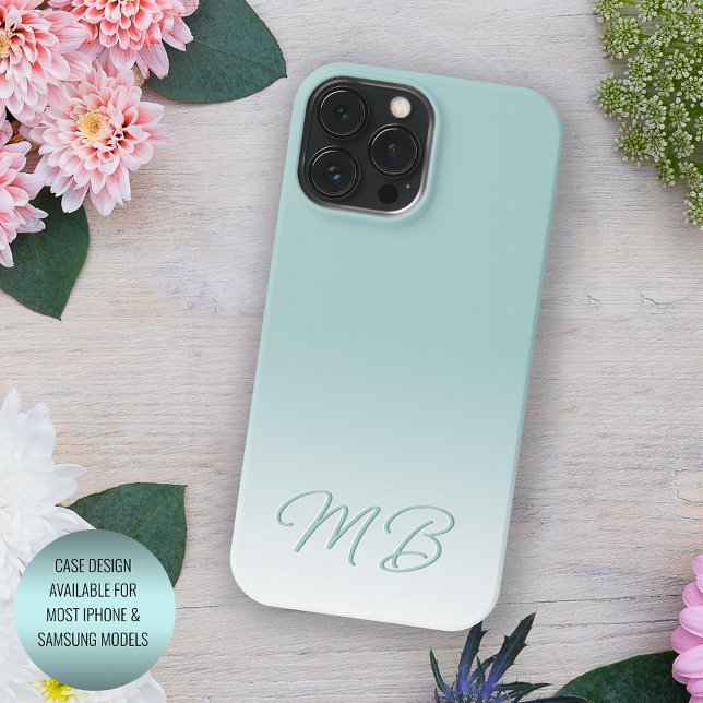 Custom Light Elegant Seafoam Mint Green Monogram Case-Mate iPhone Case (Creator Uploaded)