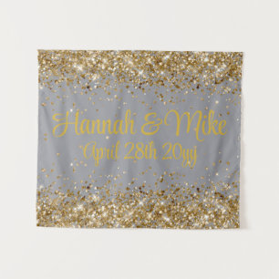 Custom Light Grey & Gold Wedding Photo Booth Prop Tapestry