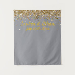 Custom Light Grey Grey & Gold Wedding Photo Booth Tapestry