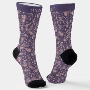 Custom Light Pastel Pink Purple Paisley Pattern Socks