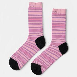 Custom Light Pink Dark Purple Peach Stripes  Socks