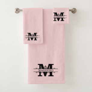Custom Light Pink Fancy Monogram Bath Towel Set