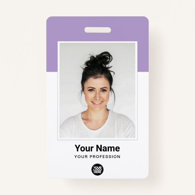 Custom Light Purple Employee Large Photo Logo Name ID Badge (Front)