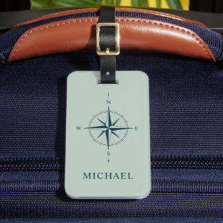 Custom Light Sage Green Campass Style Vacation Luggage Tag