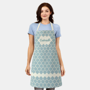Custom Light Seafoam Blue Ivory Trellis Pattern Apron