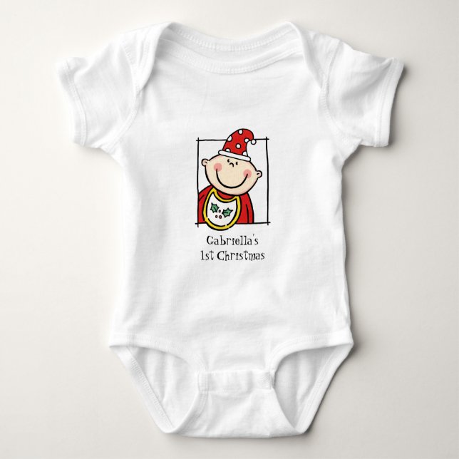 Custom Light Skin Tone Baby's First Christmas Baby Bodysuit (Front)