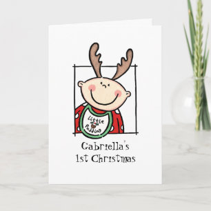 Custom Light Skin Tone Baby's First Christmas Holiday Card