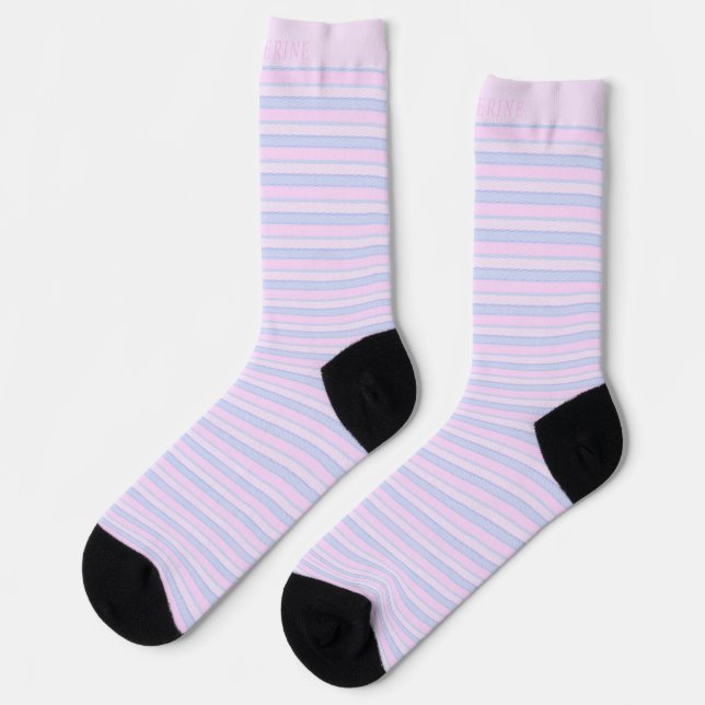 Custom Light Soft Blue Pink Purple Pastel Stripes  Socks (Left)