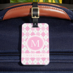 Custom Light Soft Pastel Pink White Argyle Pattern Luggage Tag