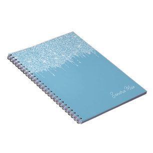 Custom Light Summer Sky Blue Glitter Notebook