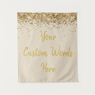 Custom Light Tan & Gold Birthday Party Photo Booth Tapestry