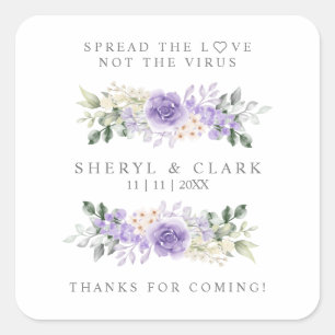 Custom Lilac Floral Wreath Wedding Sanitizer Gel  Square Sticker