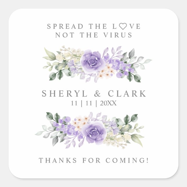 Custom Lilac Floral Wreath Wedding Sanitizer Gel  Square Sticker (Front)
