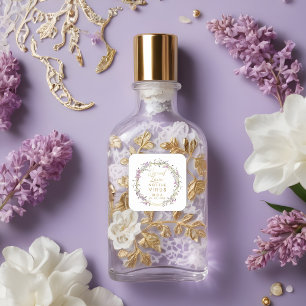 Custom Lilac Garland Wreath Wedding Sanitizer Gel Square Sticker