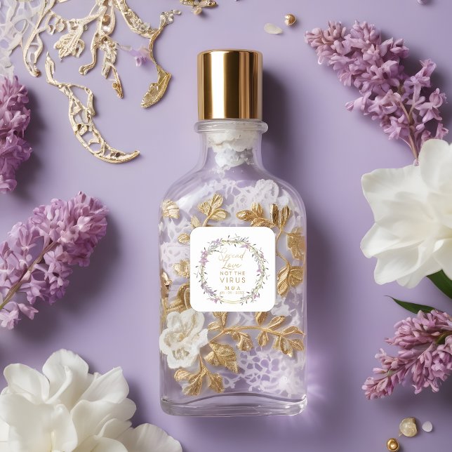 Custom Lilac Garland Wreath Wedding Sanitizer Gel Square Sticker (Custom Lilac Garland Wreath Wedding Sanitizer Gel Square Sticker. )