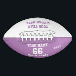Custom liliac Football with Name, Number, Team<br><div class="desc">Create your own custom liliac purple Football with Name, Number, Team Name, Slogan and Year. Personalise this simple classic football template with your custom message, name, team name and year. Easily personalise it for a cool sport keepsake. Create your unique personalised gift for coach, girl's birthday, football player, teammates and...</div>