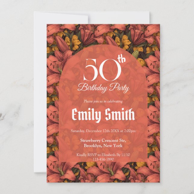 Custom Lilies Charm Outdoor Birthday Invitation (Front)