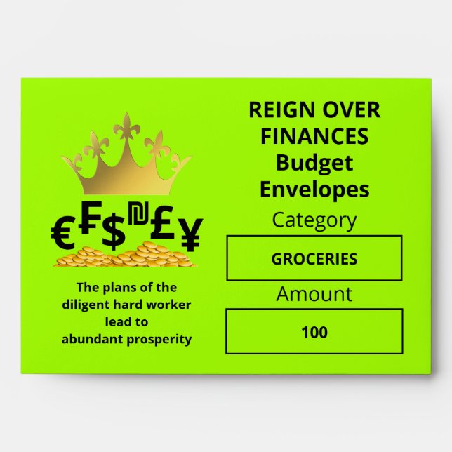 Custom LIME GREEN Christian Budget Cash Money Envelope (Front)