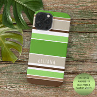 Custom Lime Green Dark Brown Beige White Stripes