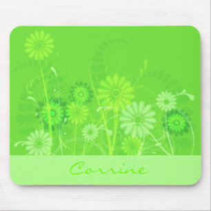 Custom Lime Green Floral Mousepad