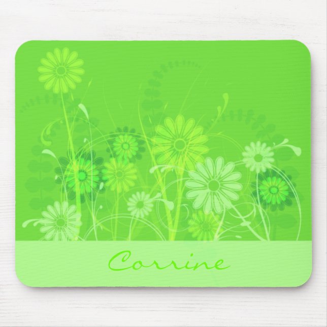 Custom Lime Green Floral Mousepad (Front)